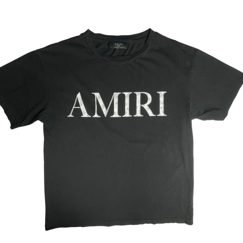 AMIRI Bandana Logo Black T-Shirt L Designer Streetwear Graphic Tee Faded Wash